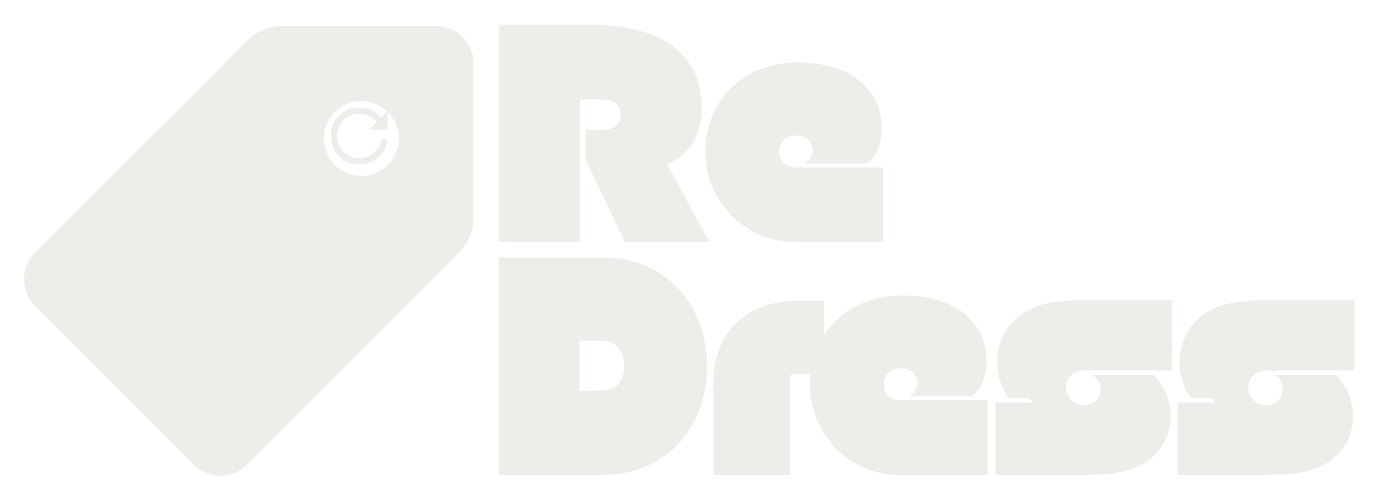 Re Dress. A rotated price tag with a refresh arrow beside a chunky retro wordmark.